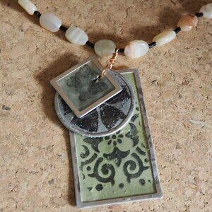 Beaded Necklace with Handmade Pendant Tags & Butterfly Motif